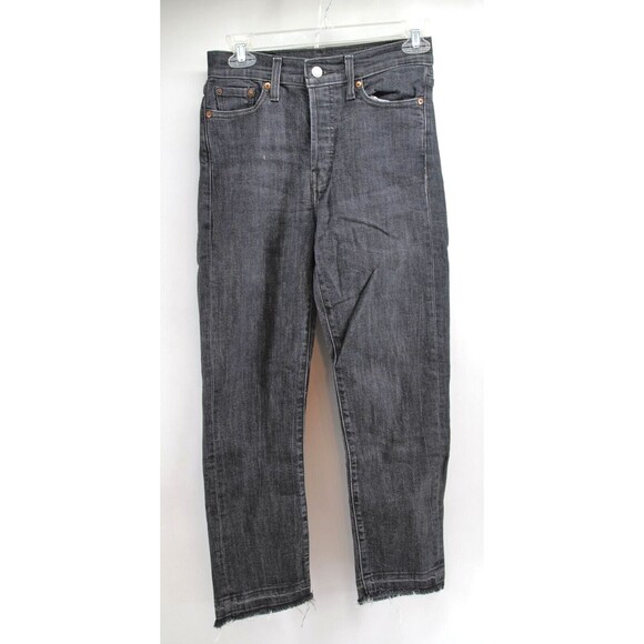 Levi's black wedgie straight button fly‎ denim jeans size 26x26 Raw Hem Women - Picture 1 of 11